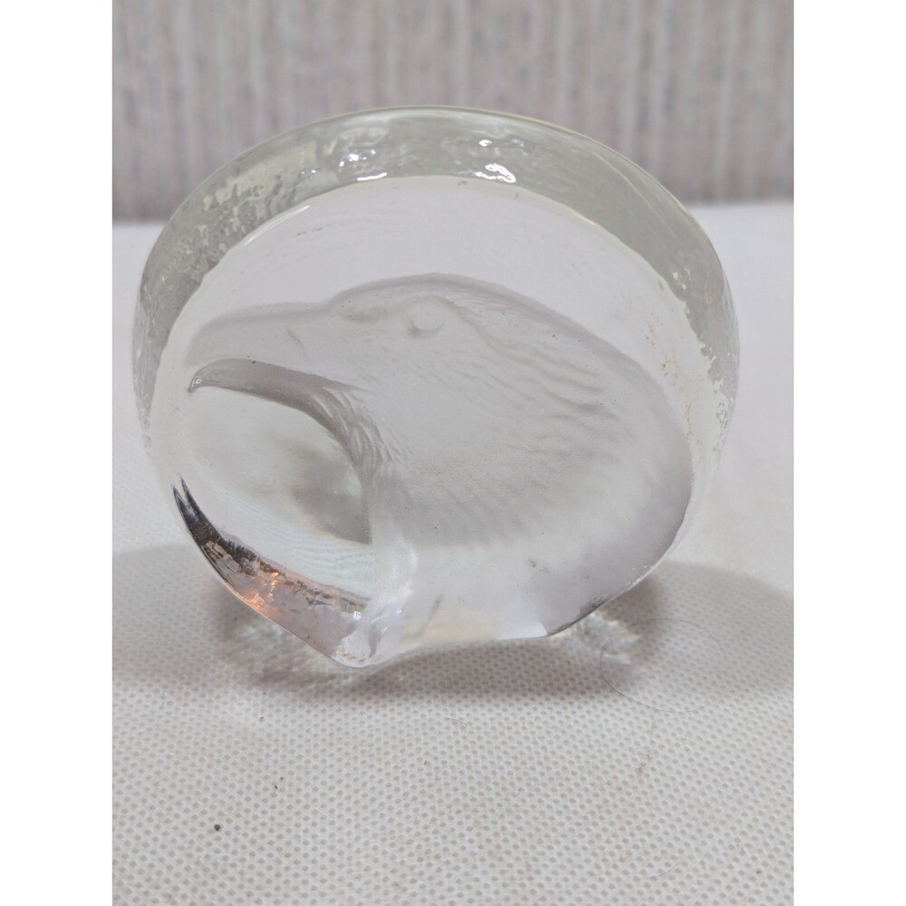 Zajecar Crystal Eagle Head 24% Lead Desk Paperweight VTG Yugoslavia